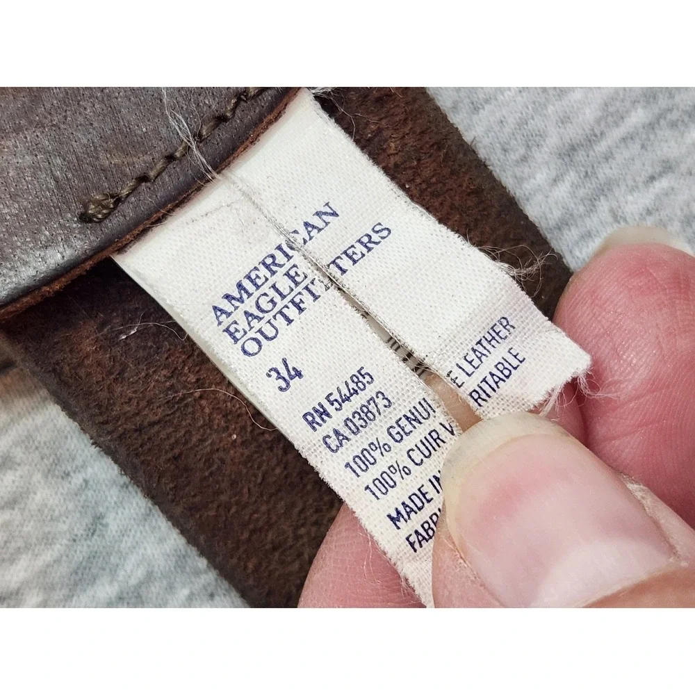 American Eagle Outfitters Leather Belt Mens 34 Brown Rugged Distressed Buckle